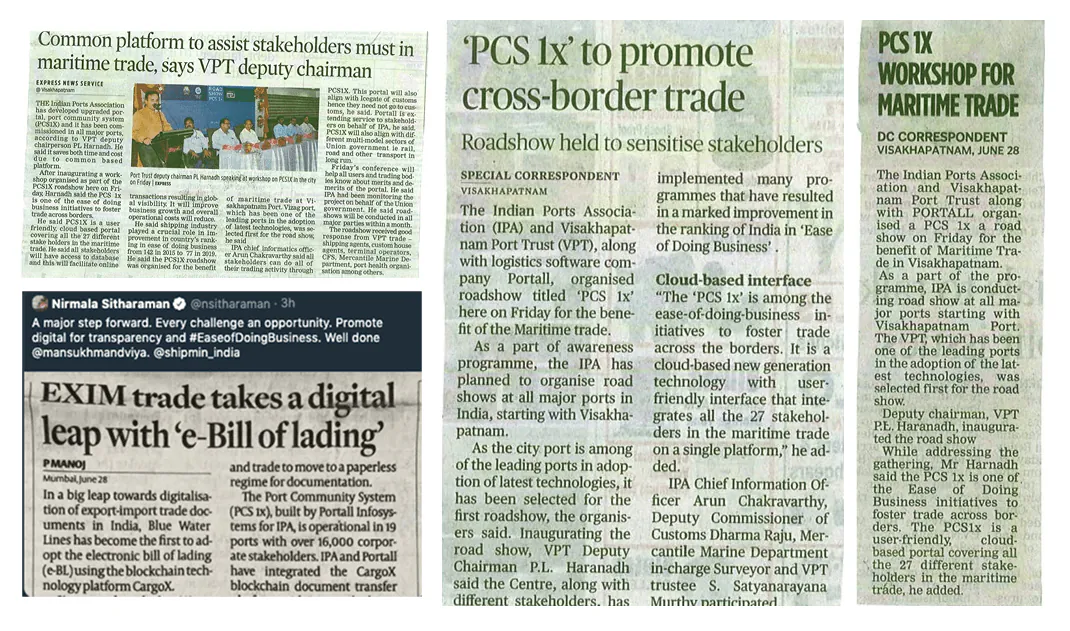 Press coverage of PCS 1x driving digital transformation in maritime trade