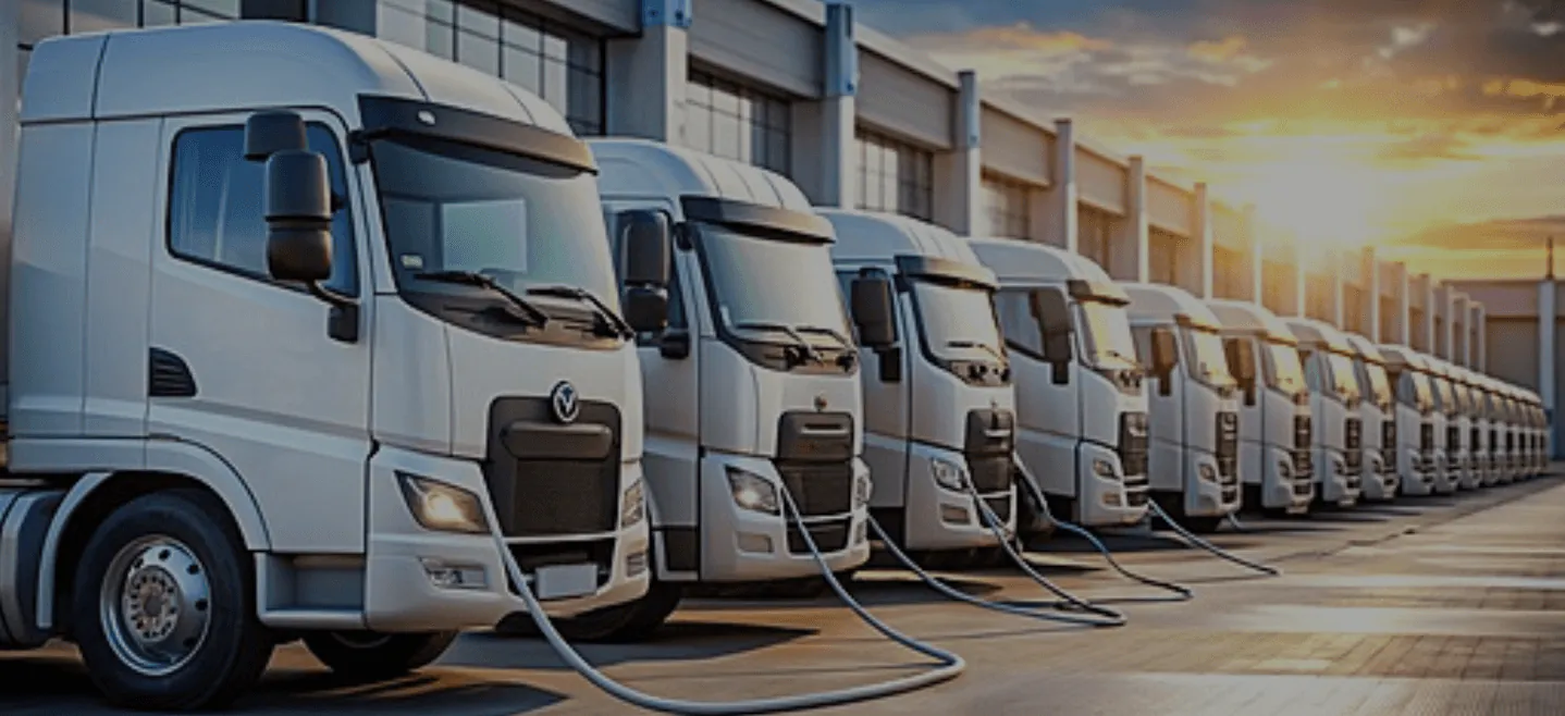 A line of haulage trucks waiting at a terminal depot